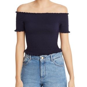 Aqua Smocked Off-the-Shoulder Top